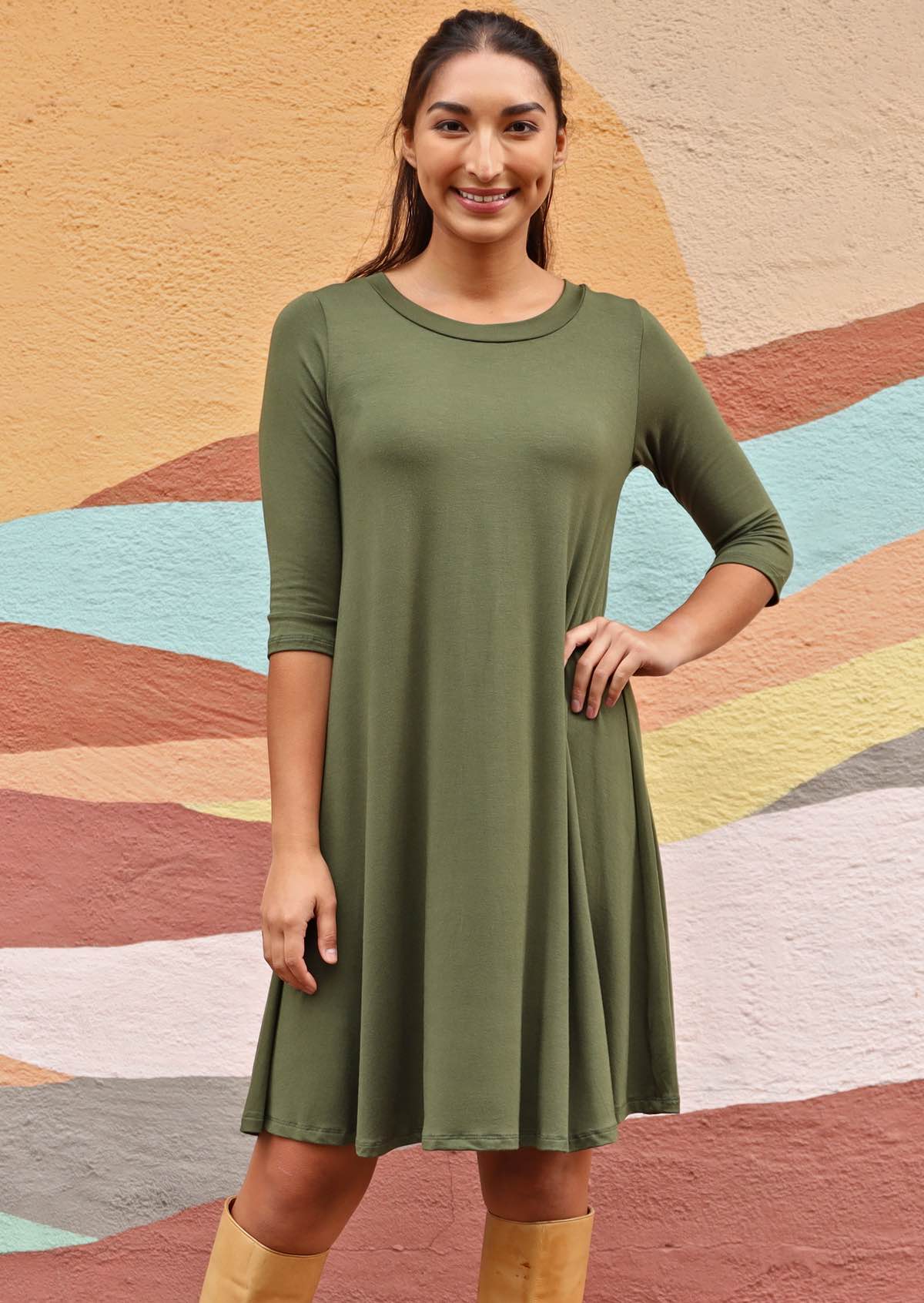 Half Sleeve Jersey Dress Olive - Ysert