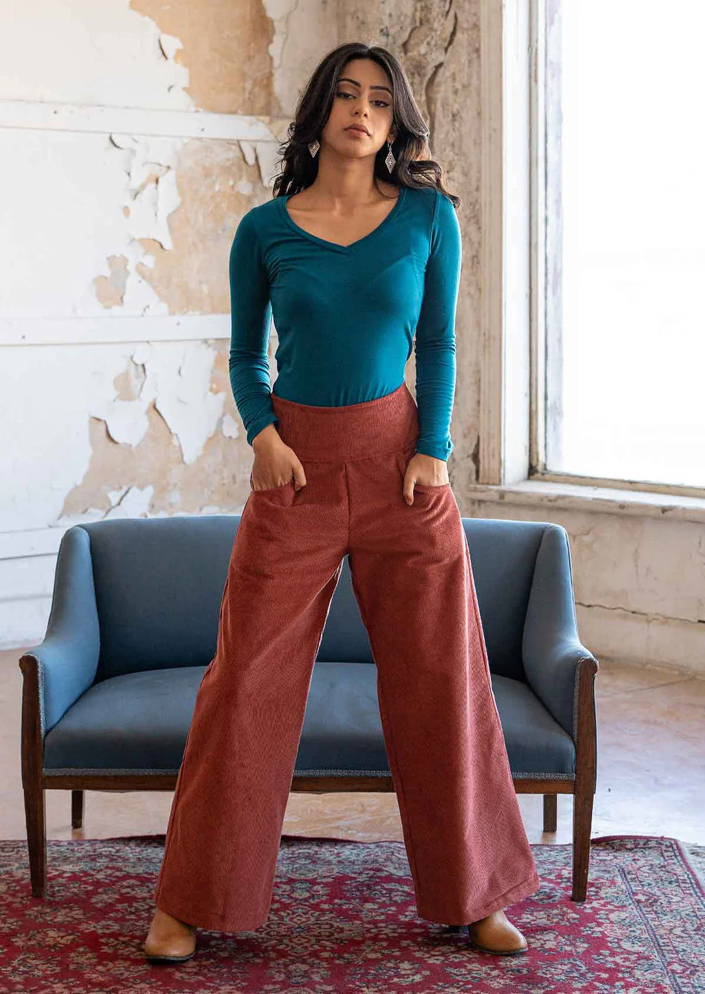 Esta Corduroy Pants Burnt Henna - Ysert