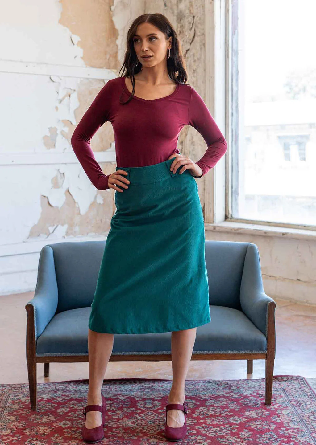 Belt Loop Corduroy Skirt Everglade - Ysert