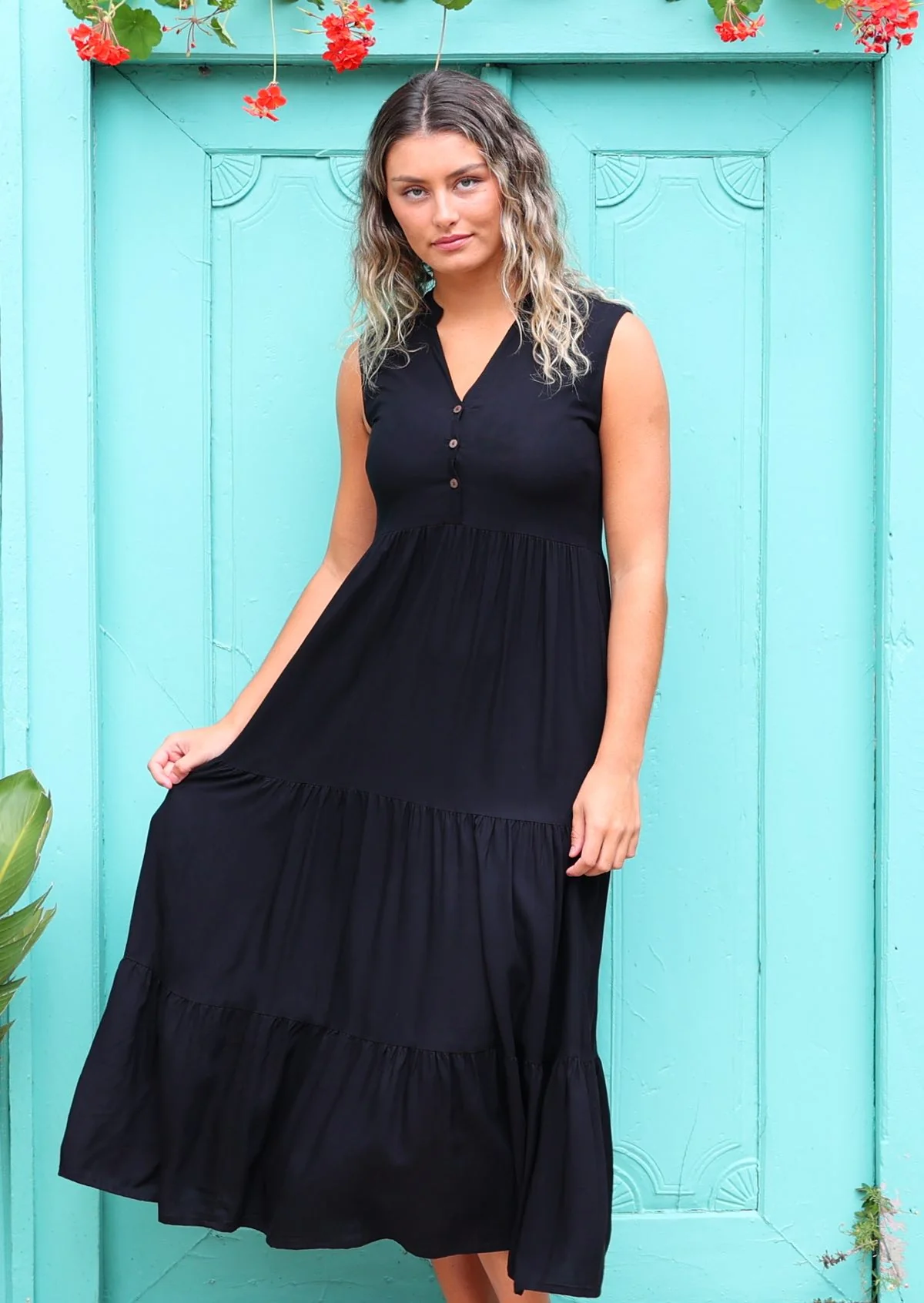Boho Tiered Maxi Dress Black - Ysert