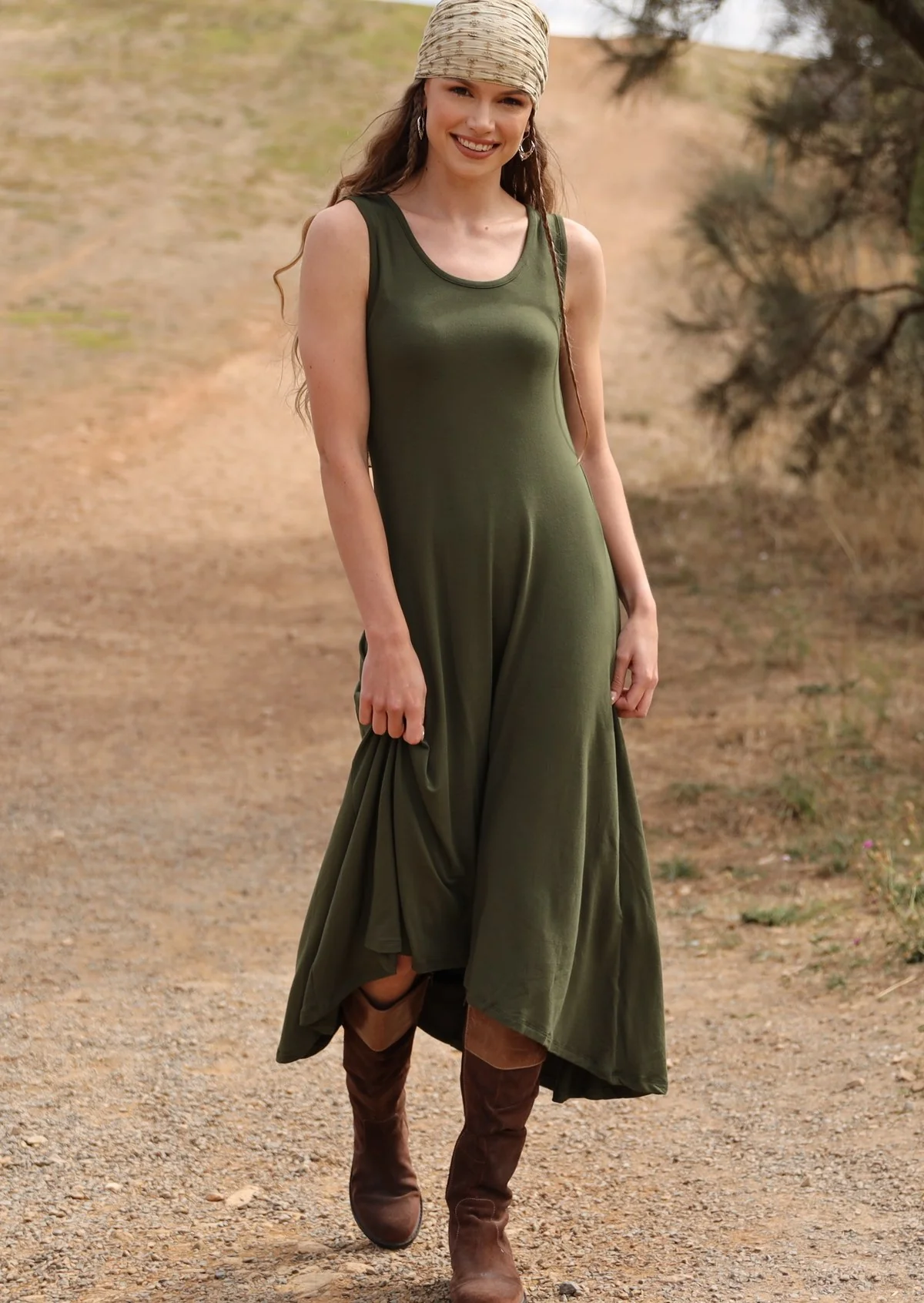 Concave Hem Dress Olive - Ysert