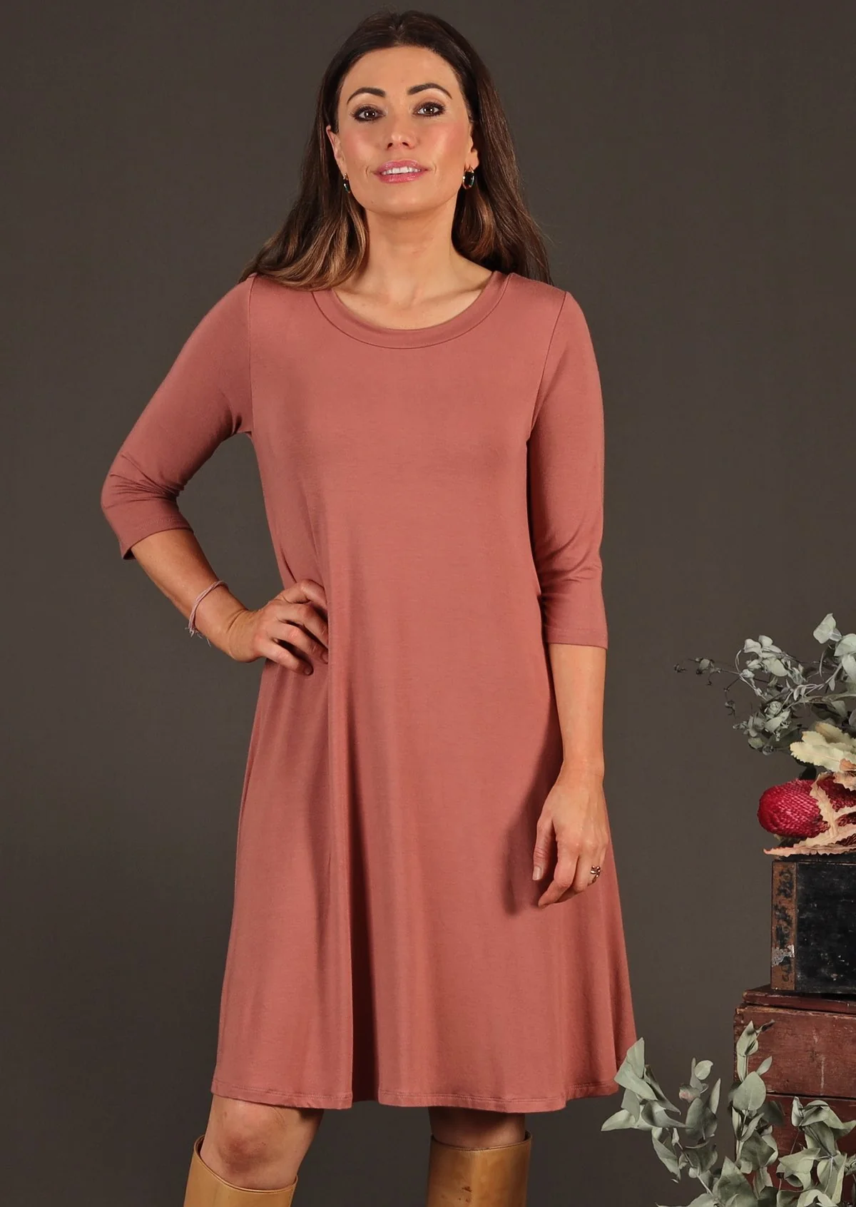 Half Sleeve Jersey Dress Dusty Rose - Ysert