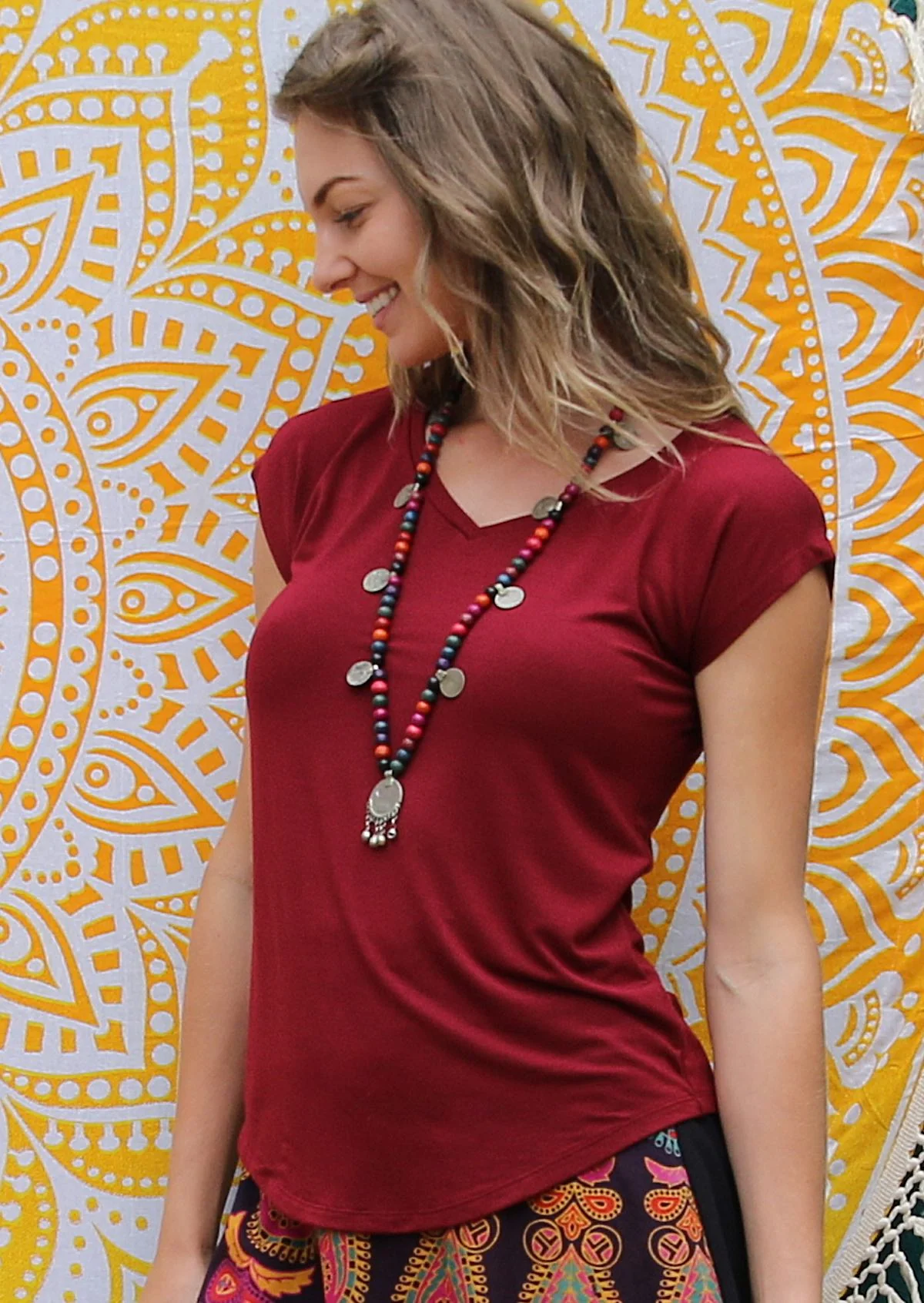 Simple Top V-neck Maroon - Ysert