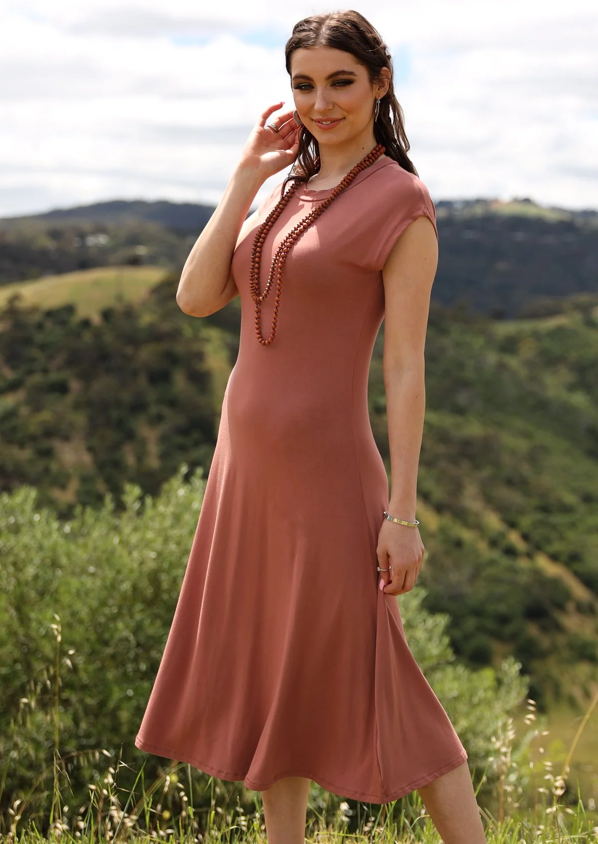 A-line Stretch Rayon Dress Dusty Rose - Ysert