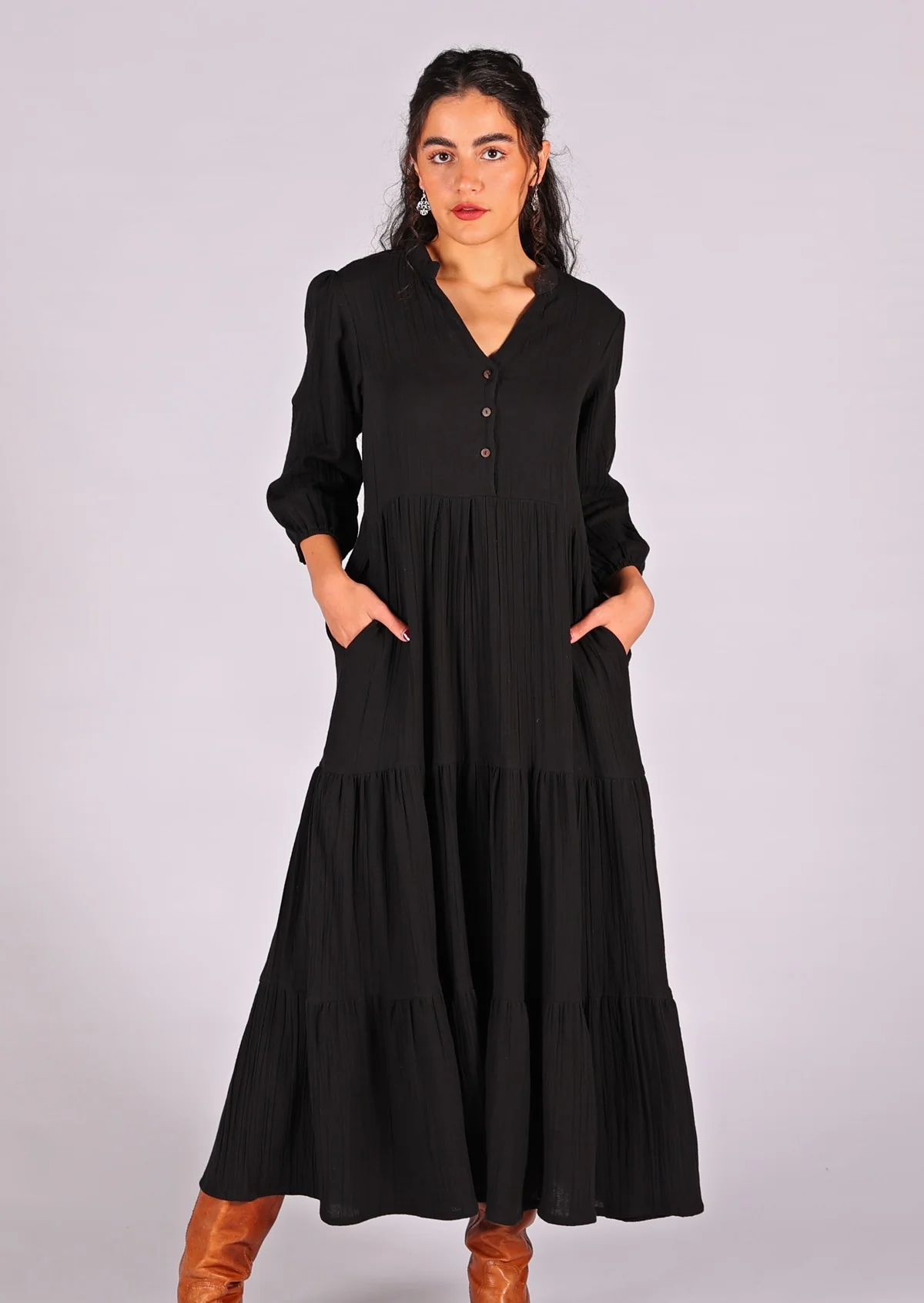 Black Tiered Maxi Dress - Ysert