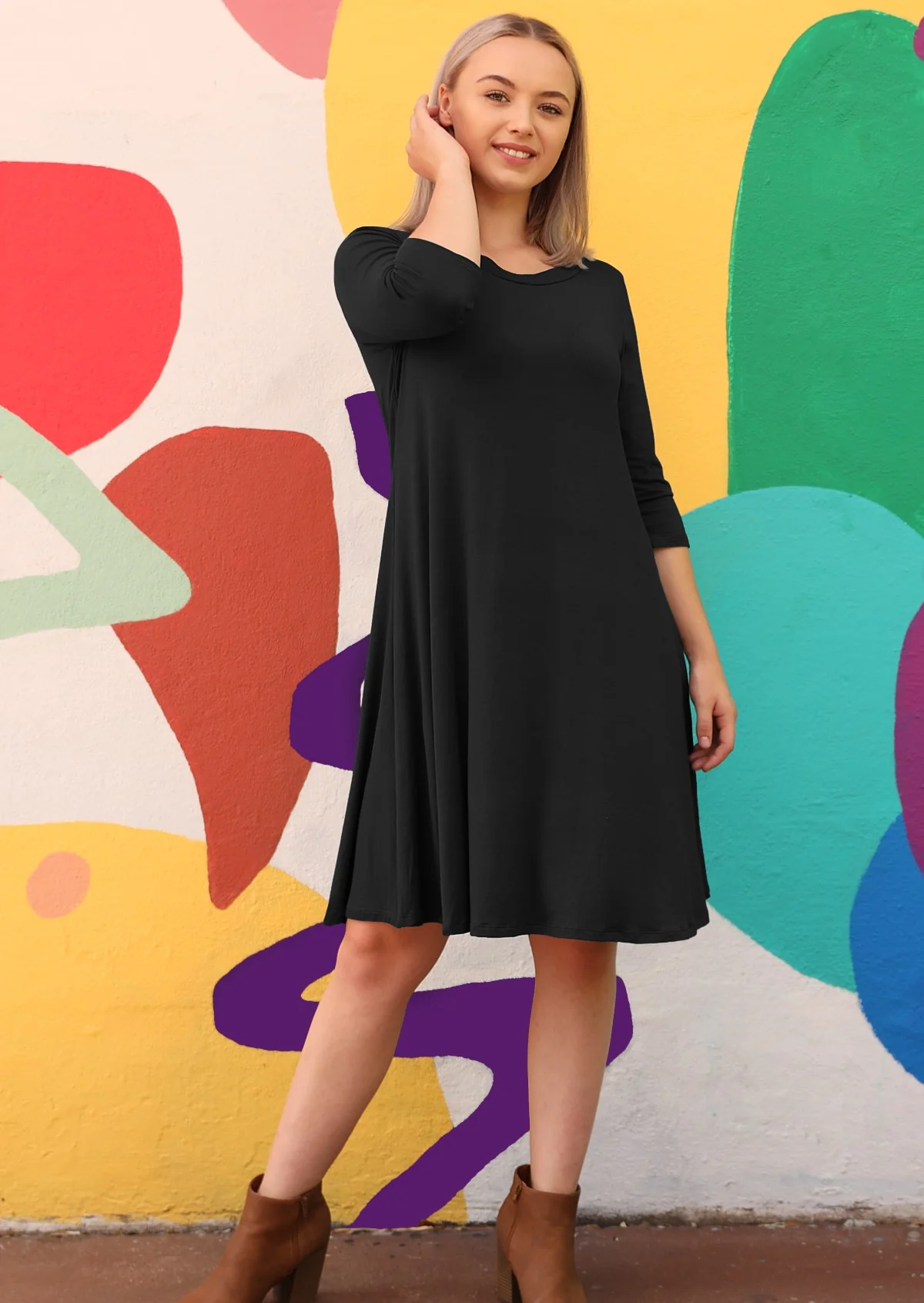 Half Sleeve Jersey Dress Black - Ysert