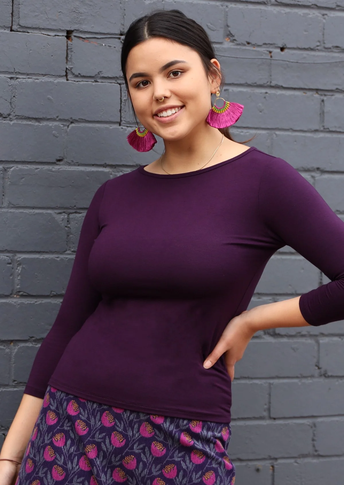 Boat Neck Top Dark Purple - Ysert