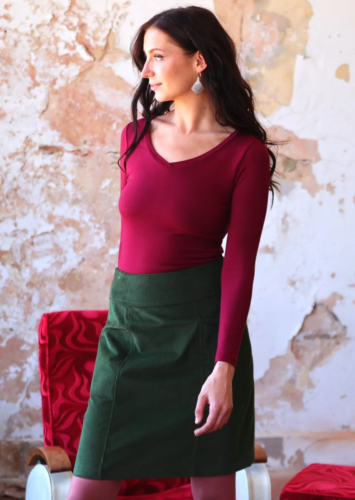 Aalia Corduroy Skirt Douglas Fir - Ysert