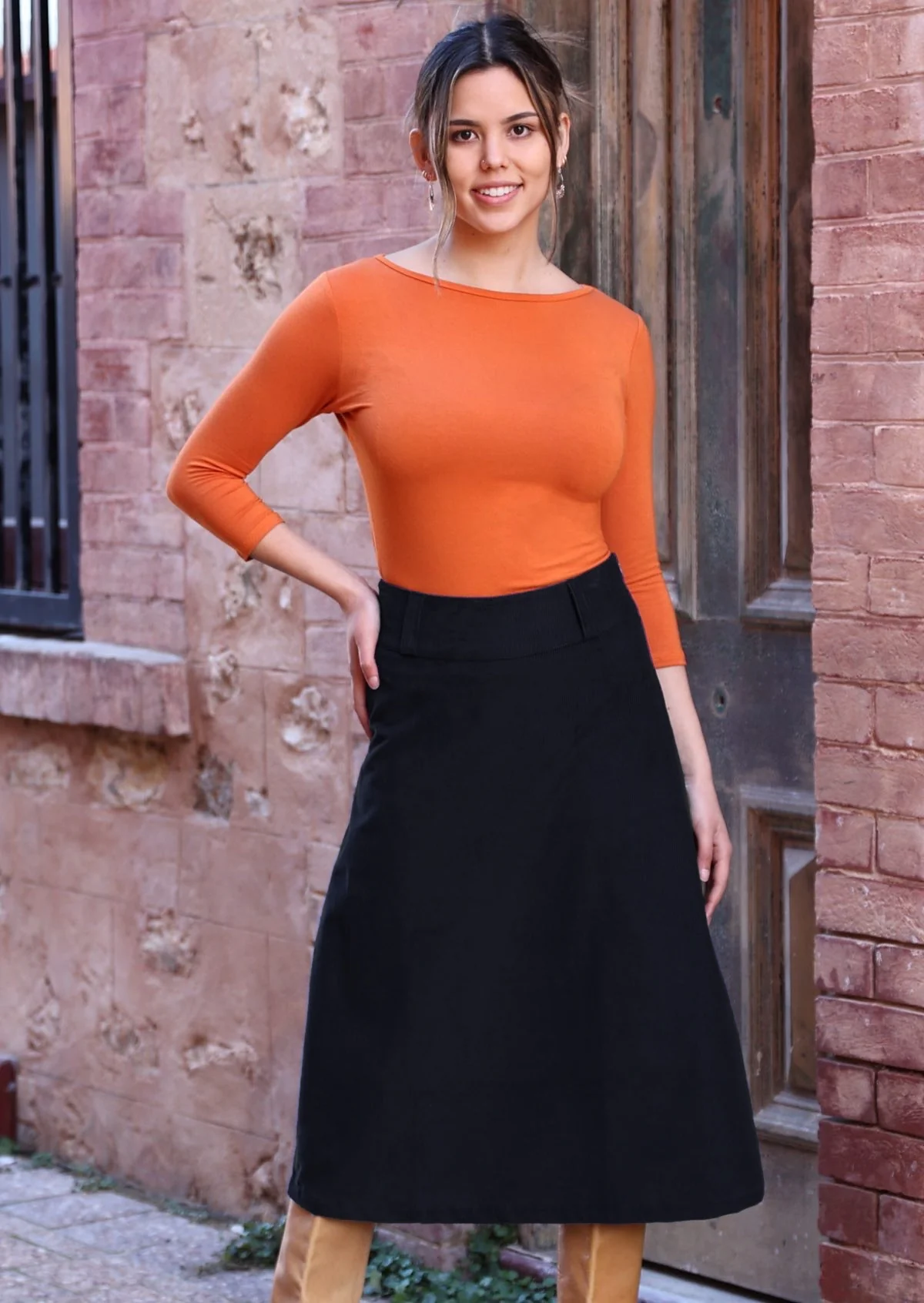 Belt Loop Corduroy Skirt Black - Ysert
