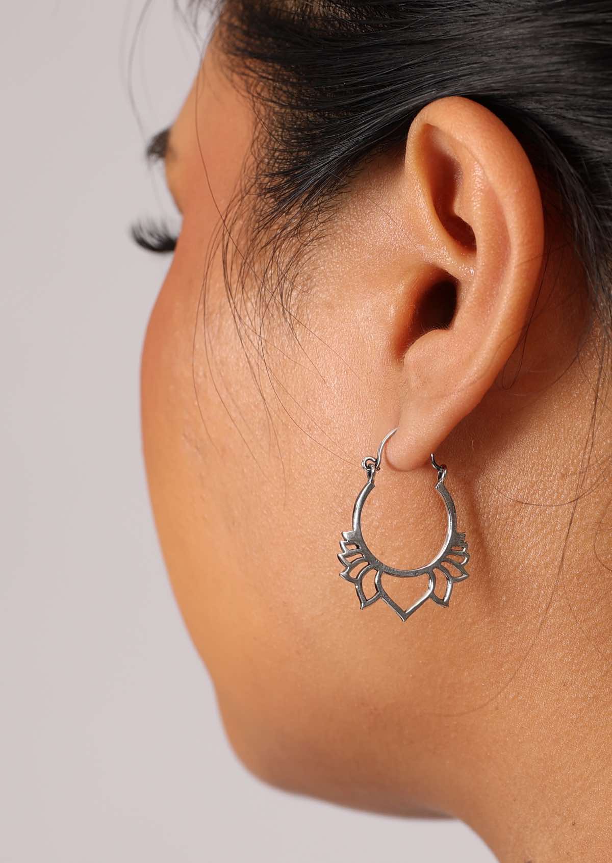 Lotus Loop Silver Earrings - Ysert