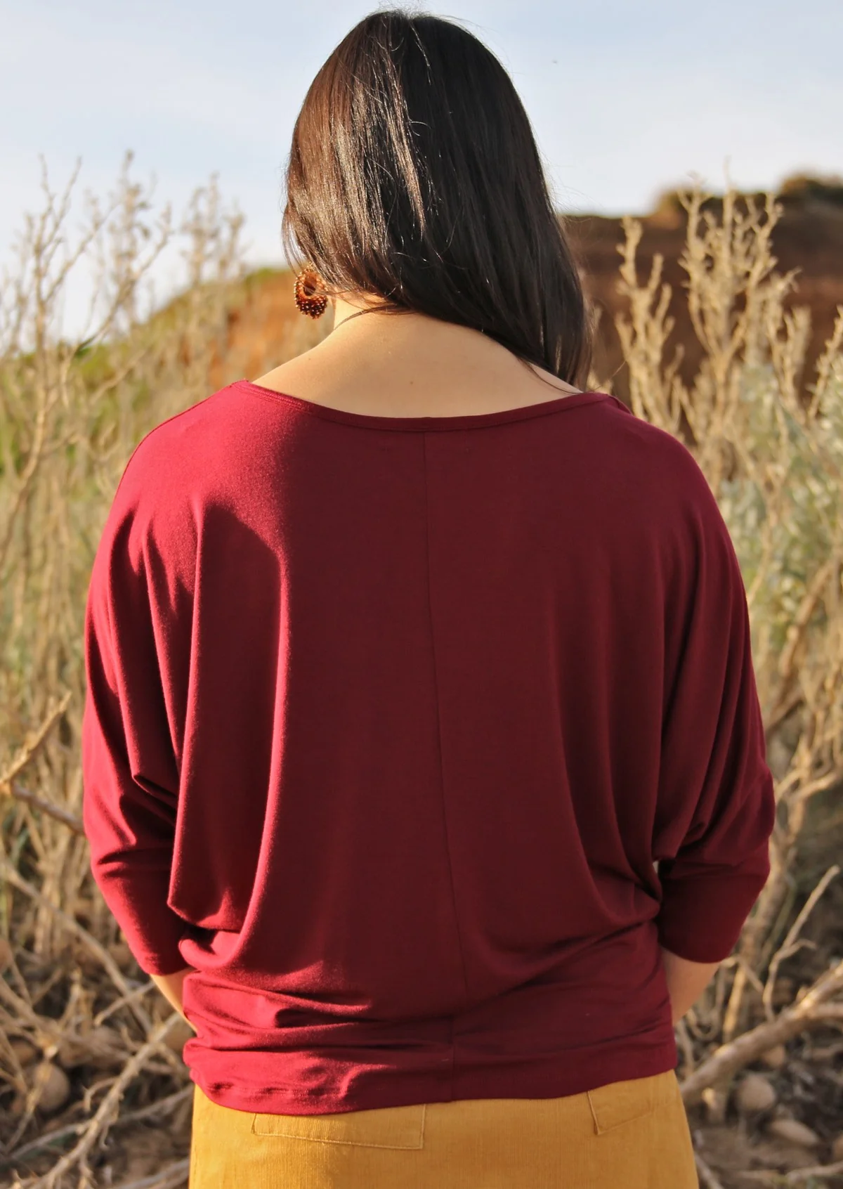 3/4 Sleeve Batwing Top Maroon - Ysert
