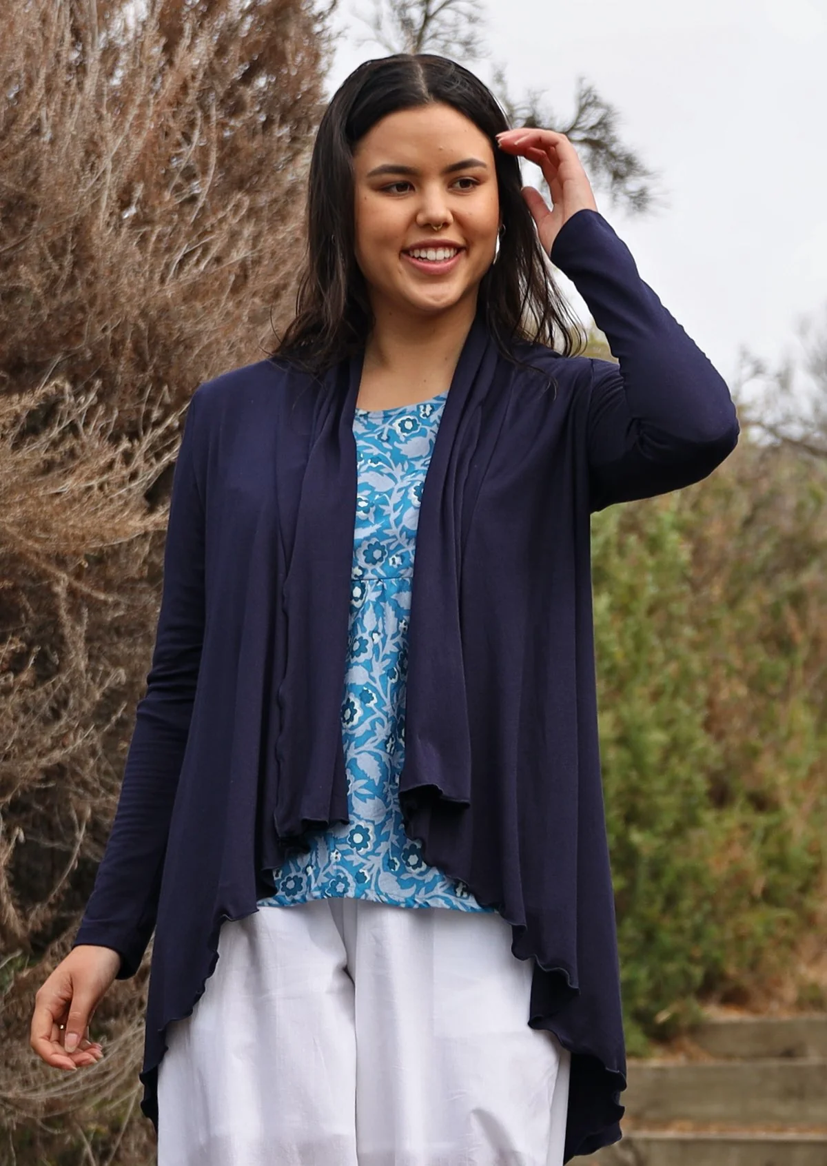 Irregular Hem Stretch Cardi Navy Blue - Ysert
