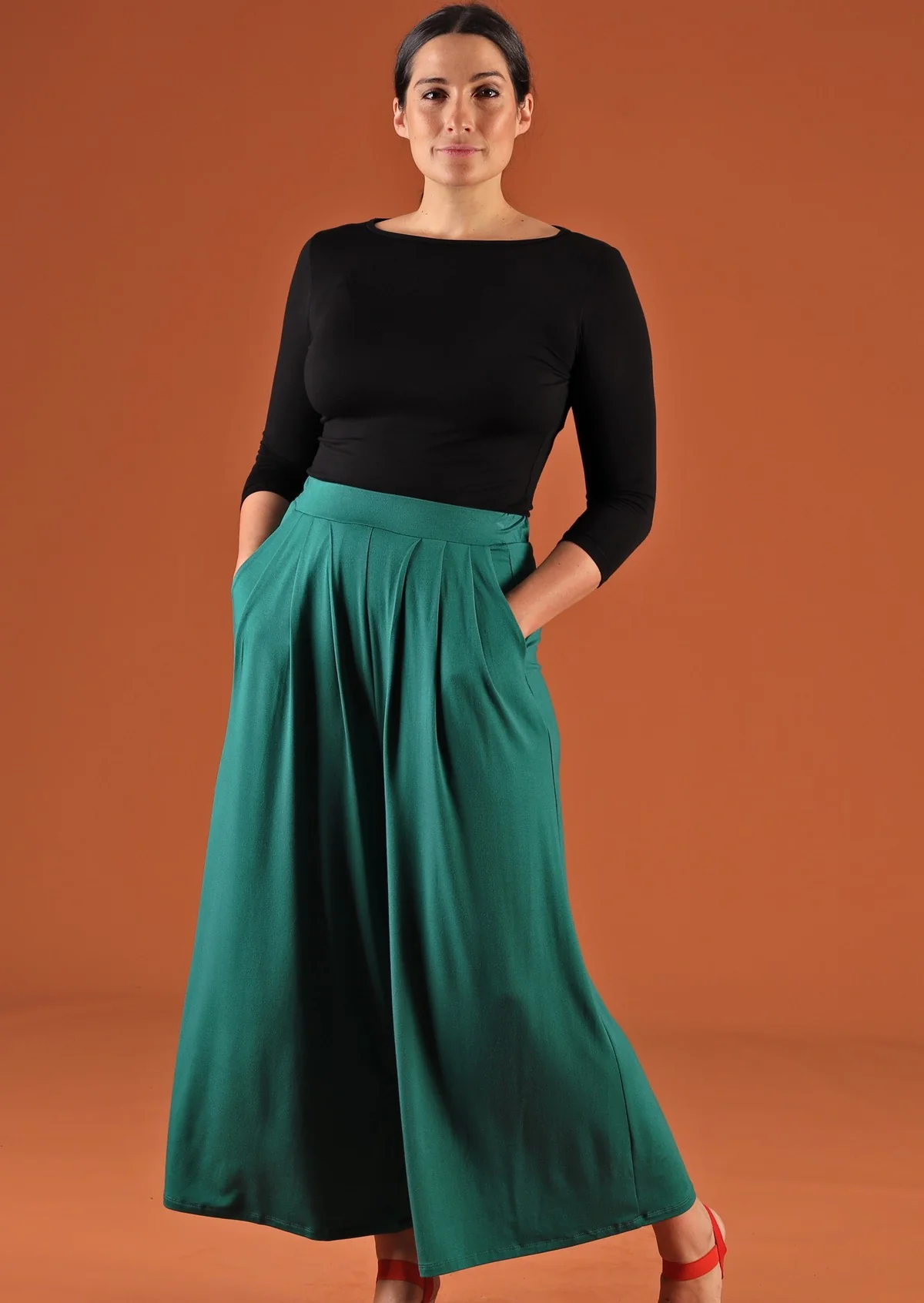 Wide Leg Stretch Pocket Pants Jade Green - Ysert