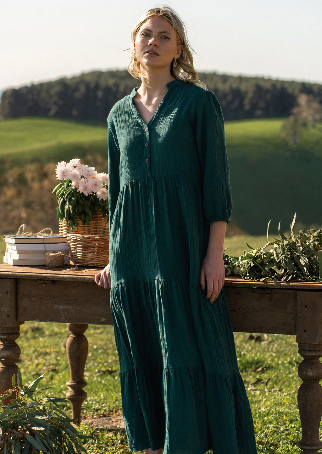 Deep Teal Tiered Maxi Dress - Ysert
