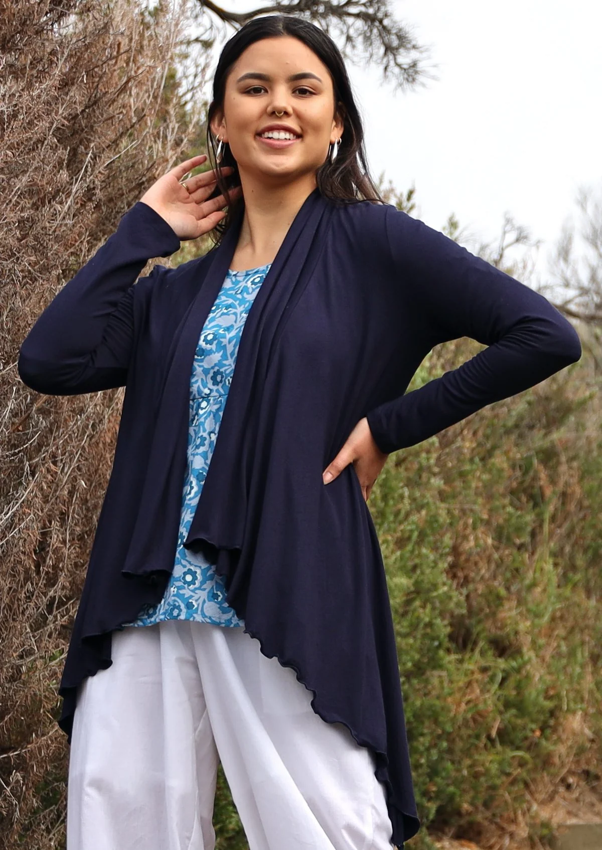 Irregular Hem Stretch Cardi Navy Blue - Ysert