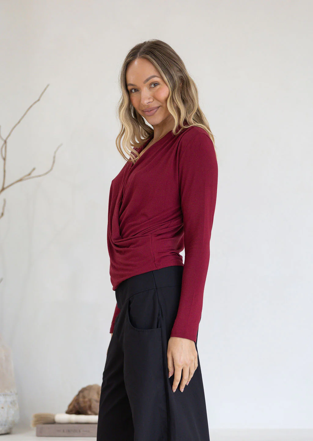 False Wrap Top Maroon - Ysert