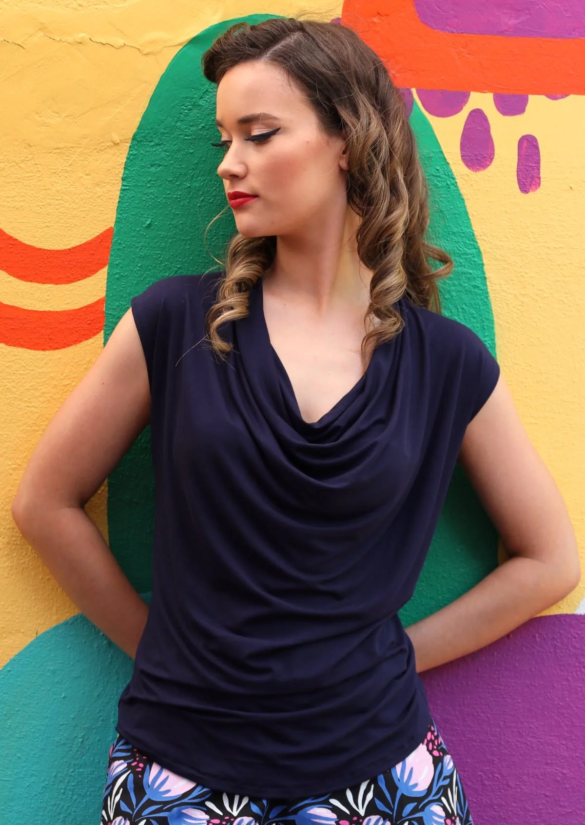 Cowl Neck Top Navy Blue - Ysert