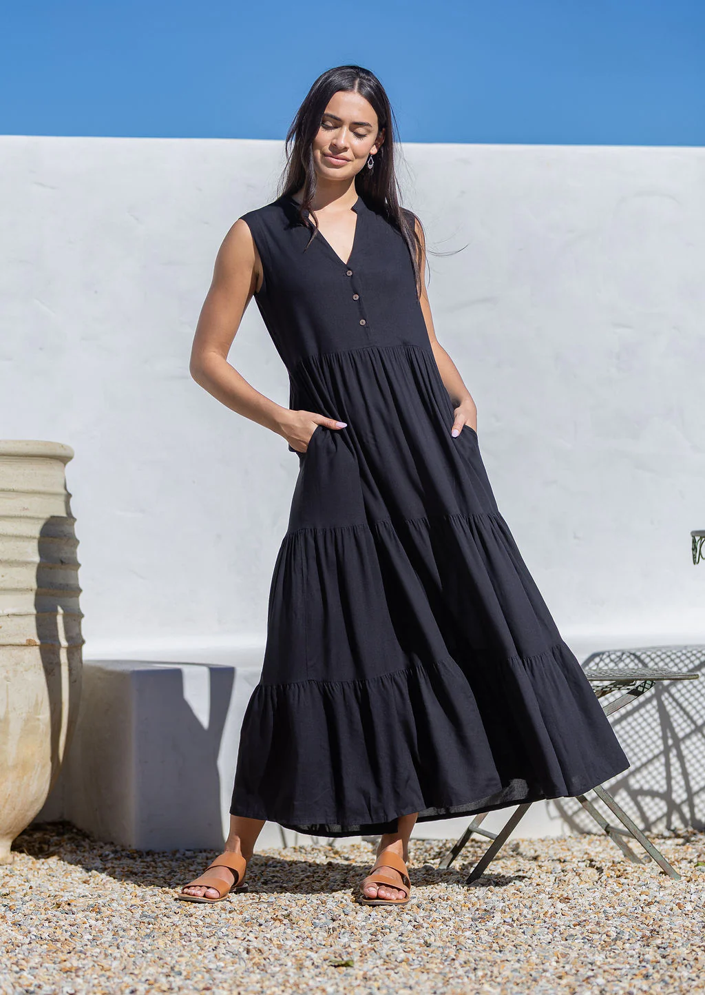 Boho Tiered Maxi Dress Black - Ysert