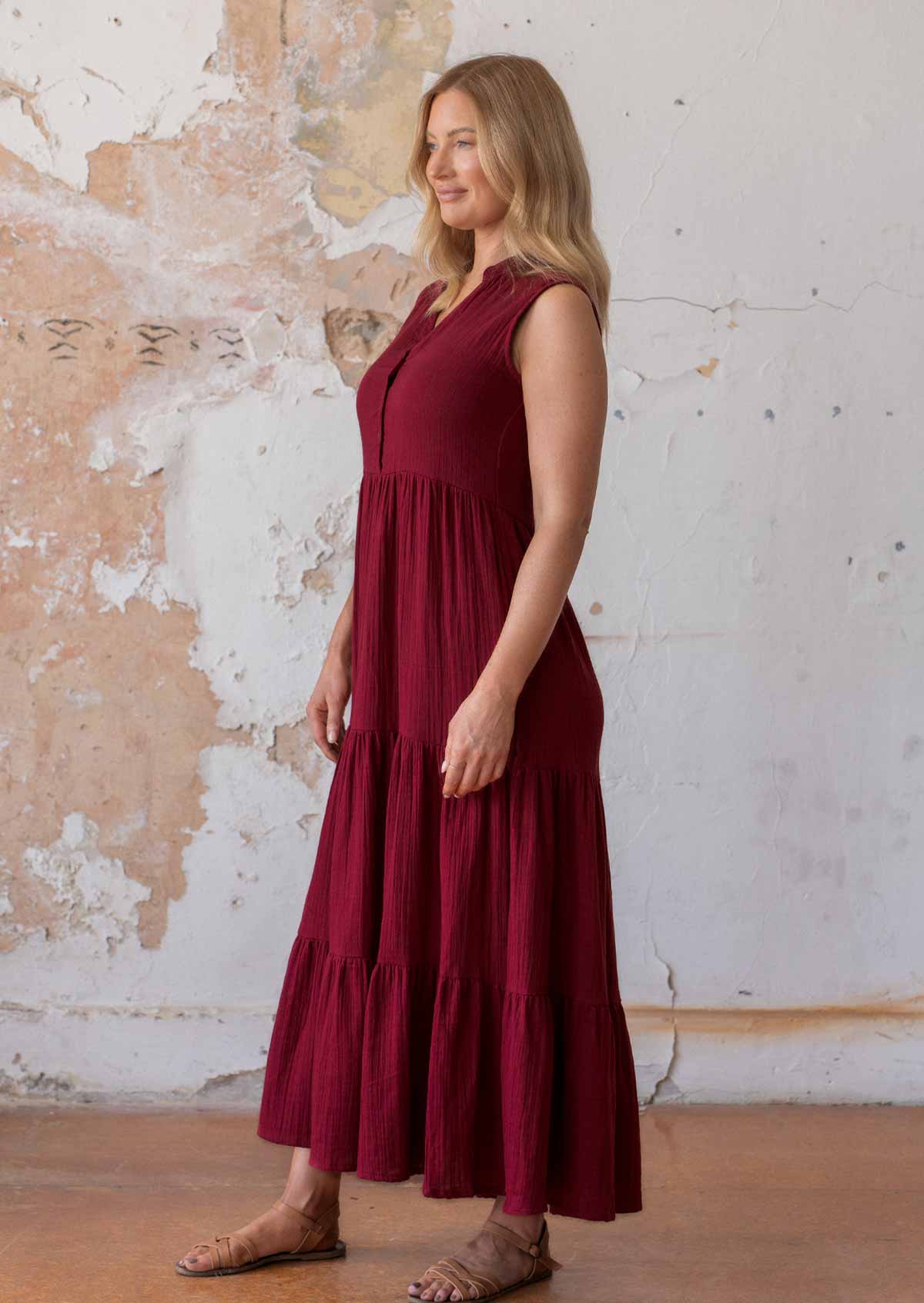 Boho Tiered Maxi Dress Tibetan Red - Ysert