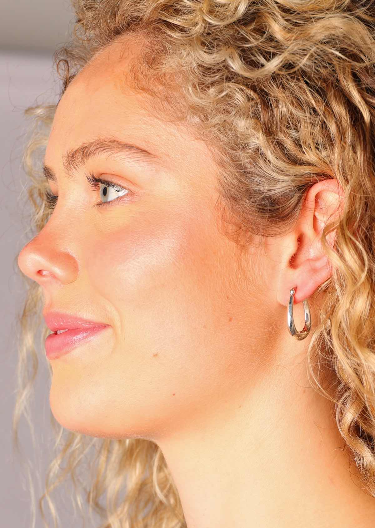 Oblong Silver Hoop Earrings - Ysert