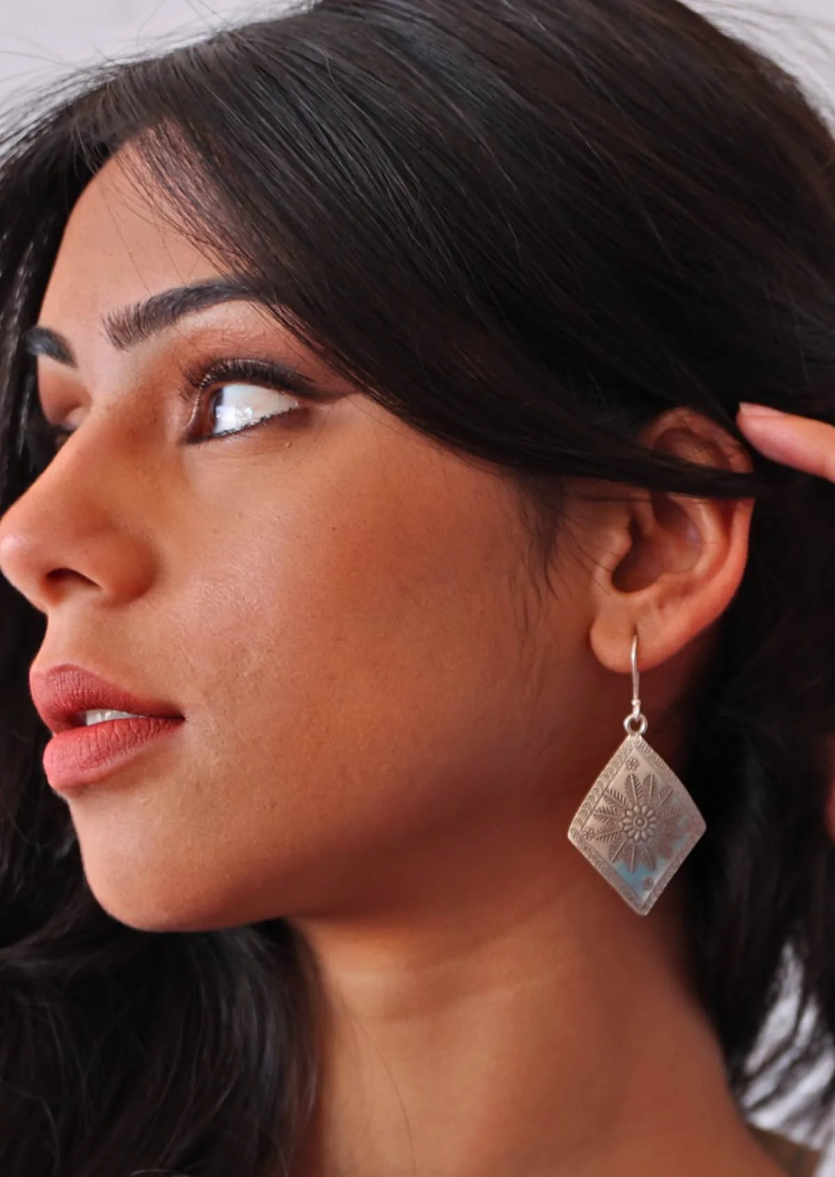 Hill Tribe Diamond Large Silver Earrings - Ysert