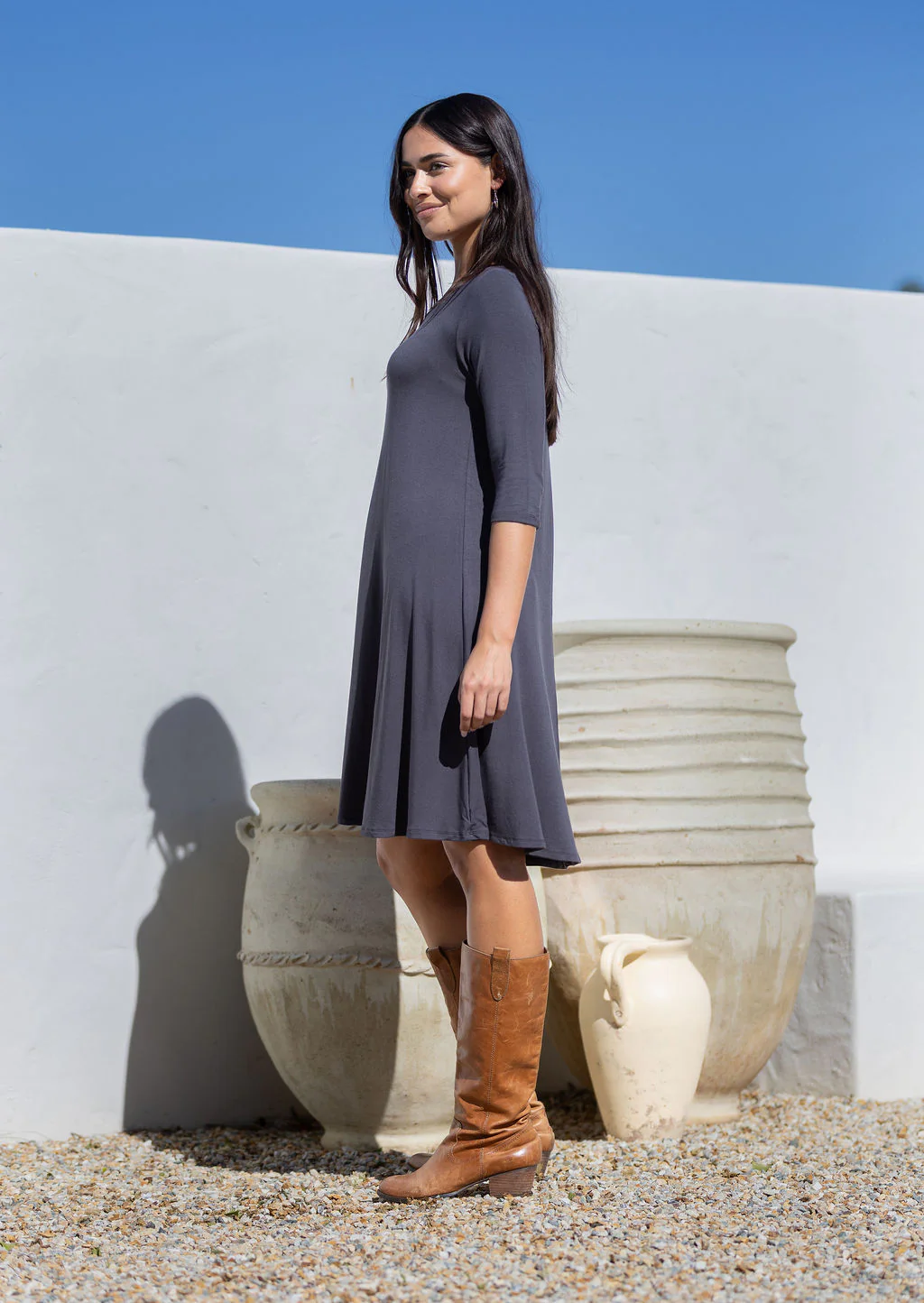 Half Sleeve Jersey Dress Dark Grey - Ysert