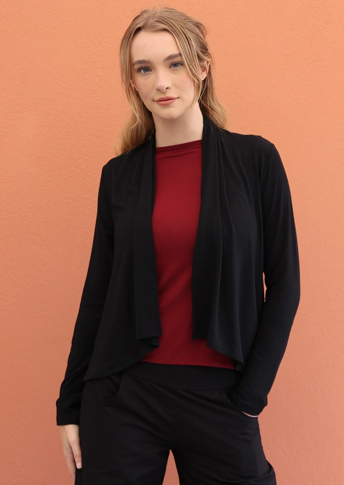 Cropped Waterfall Cardi Black - Ysert