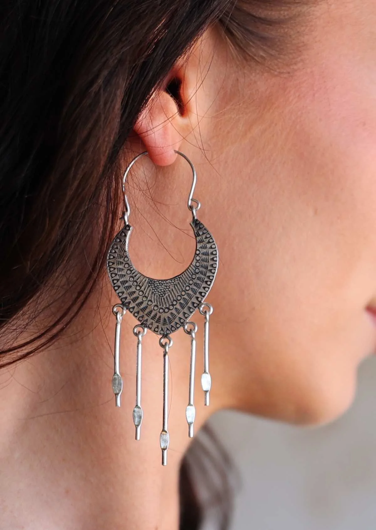 Hill Tribe Silver Large Dangle Earrings - Ysert