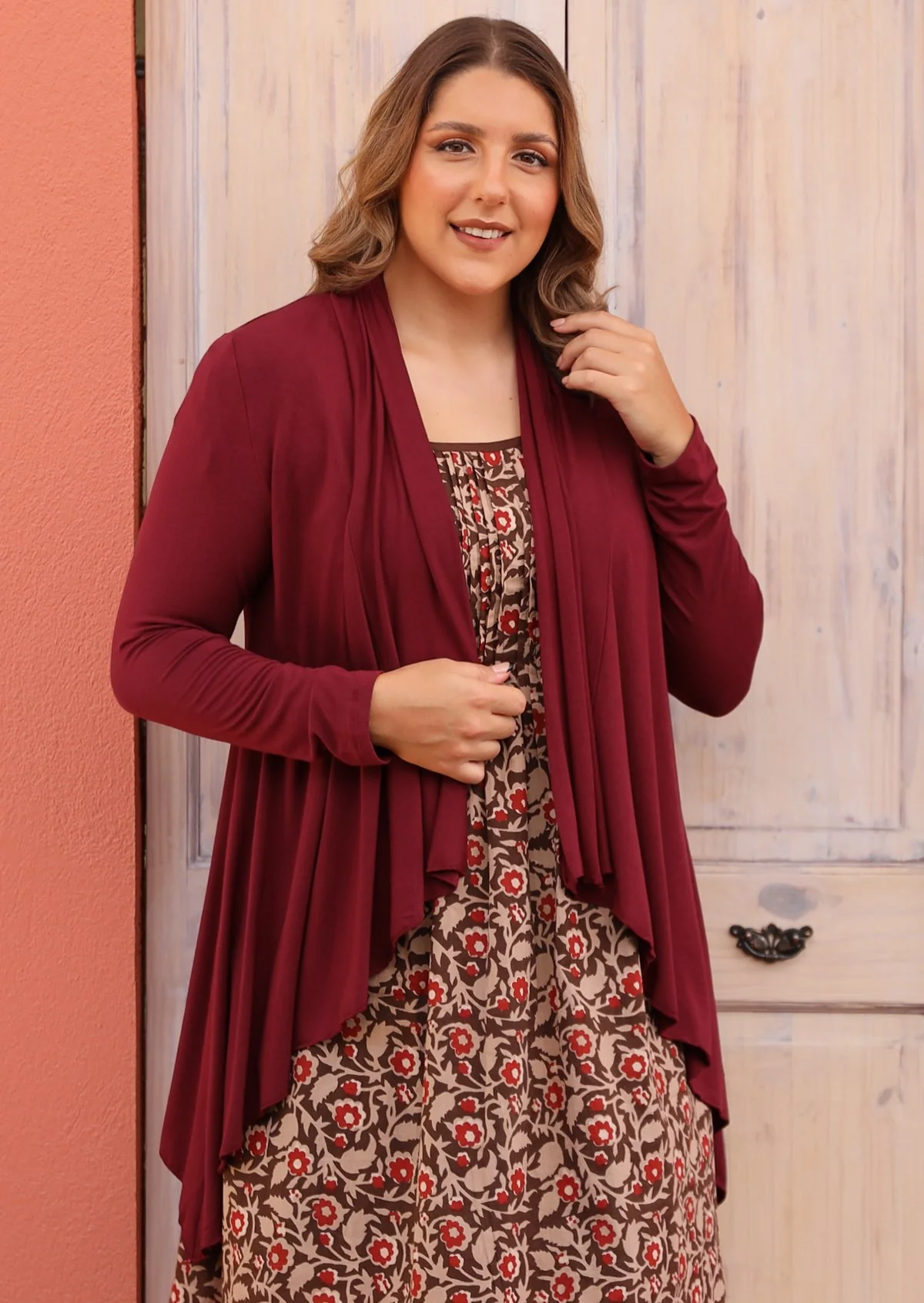 Irregular Hem Stretch Cardi Maroon - Ysert