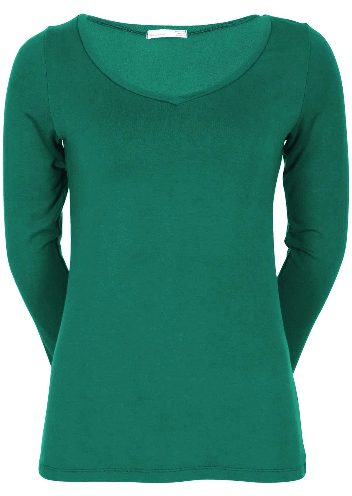 Long Sleeve Stretch V-neck Top Jade Green - Ysert