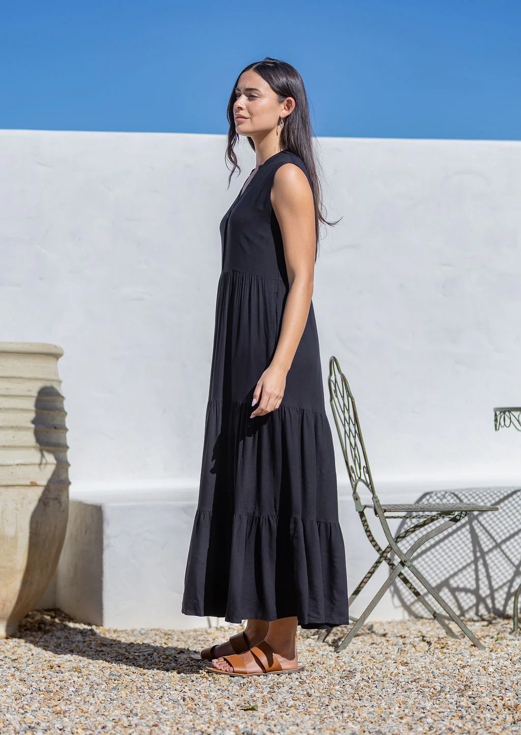 Boho Tiered Maxi Dress Black - Ysert