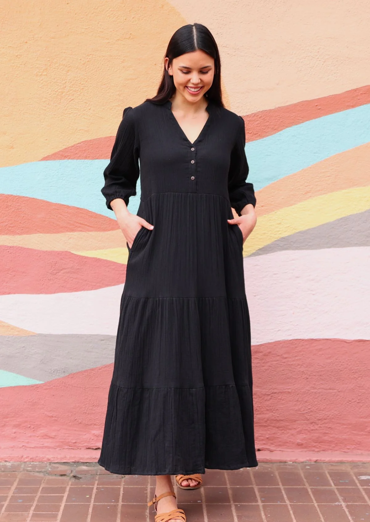 Black Tiered Maxi Dress - Ysert