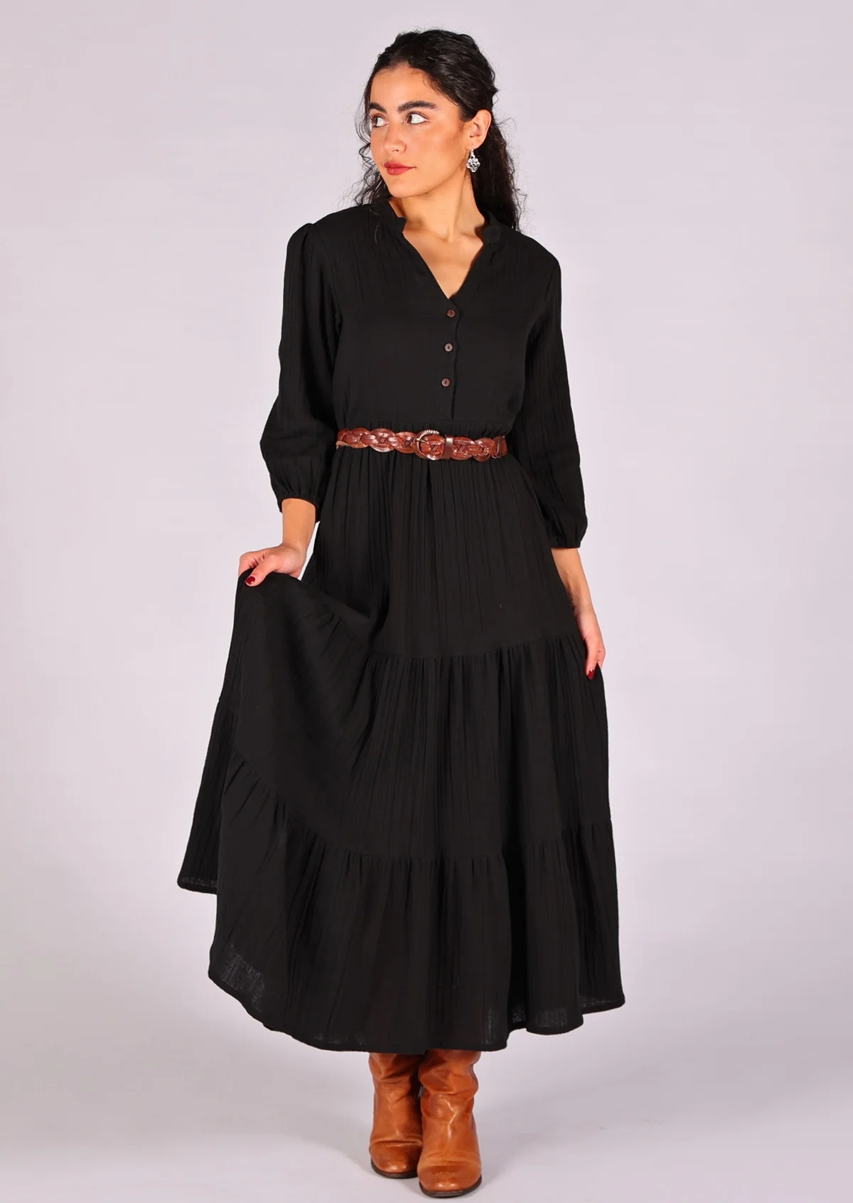 Black Tiered Maxi Dress - Ysert