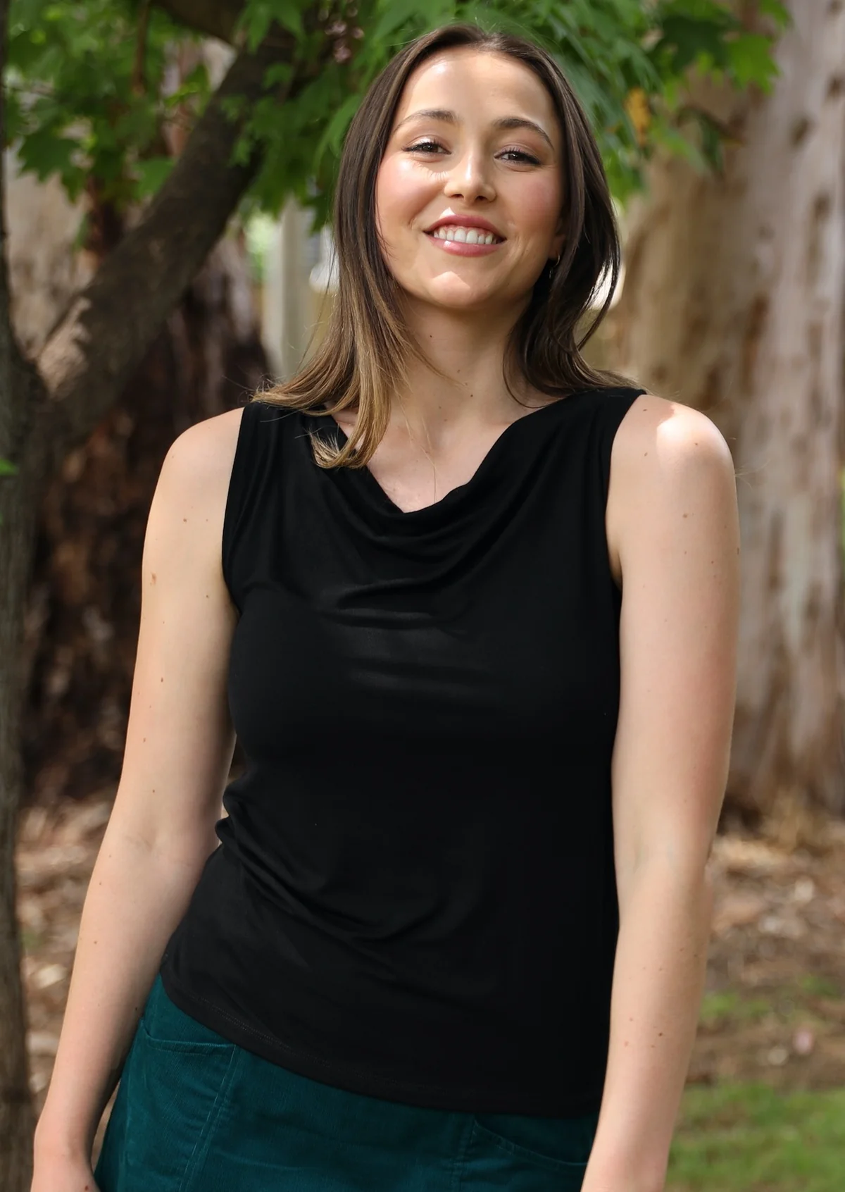Cowl Neck Singlet Top Black - Ysert