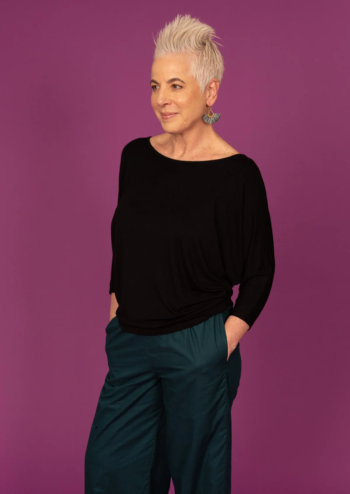 3/4 Sleeve Batwing Top Black - Ysert