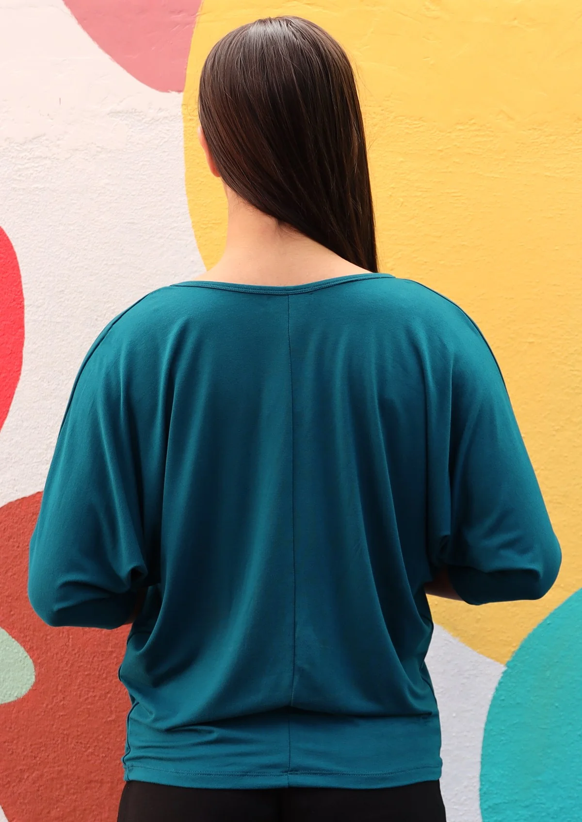 3/4 Sleeve V-neck Batwing Top Teal - Ysert