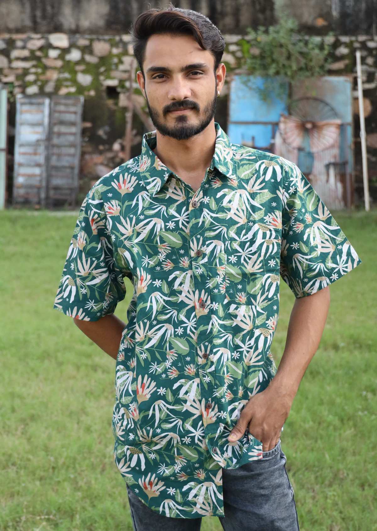 Men's Cotton Shirt Flannel Flower - Ysert