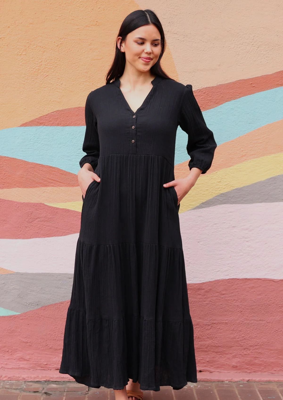 Black Tiered Maxi Dress - Ysert