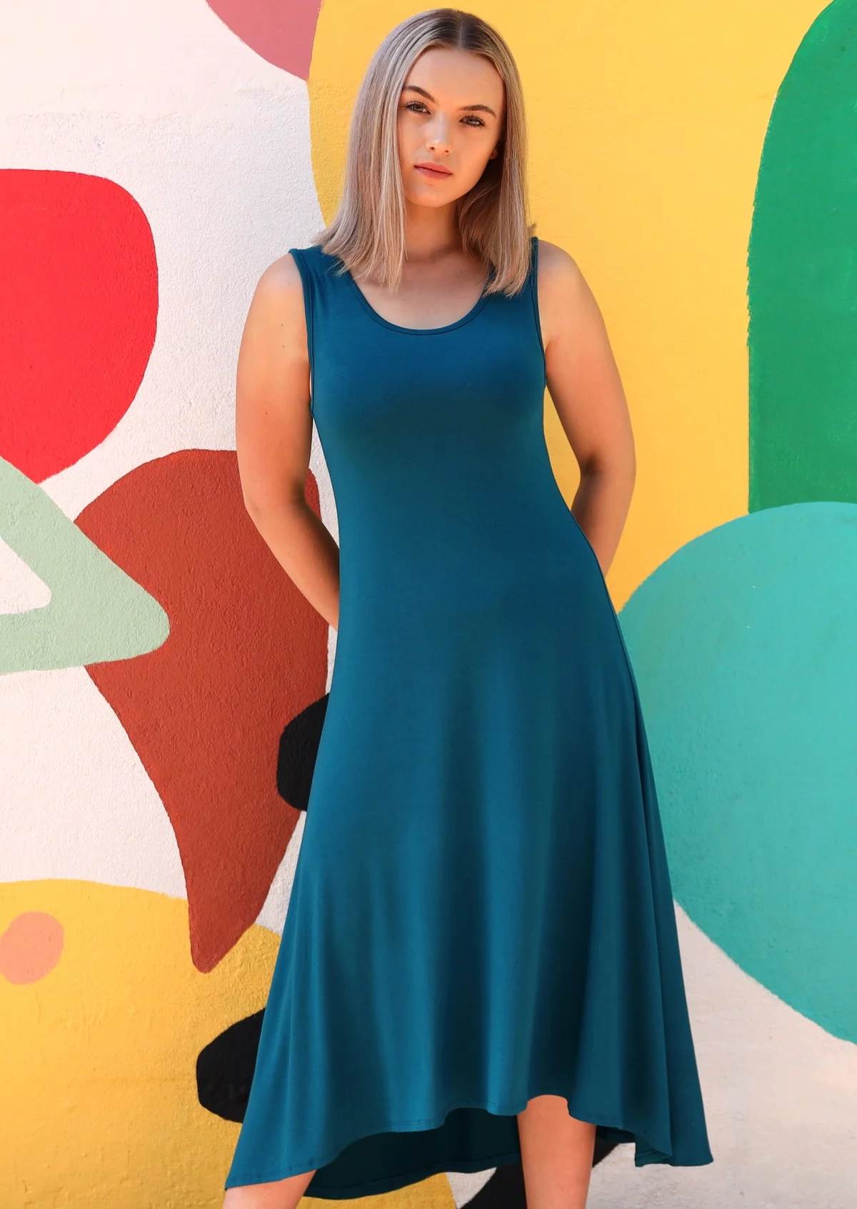 Concave Hem Dress Teal - Ysert