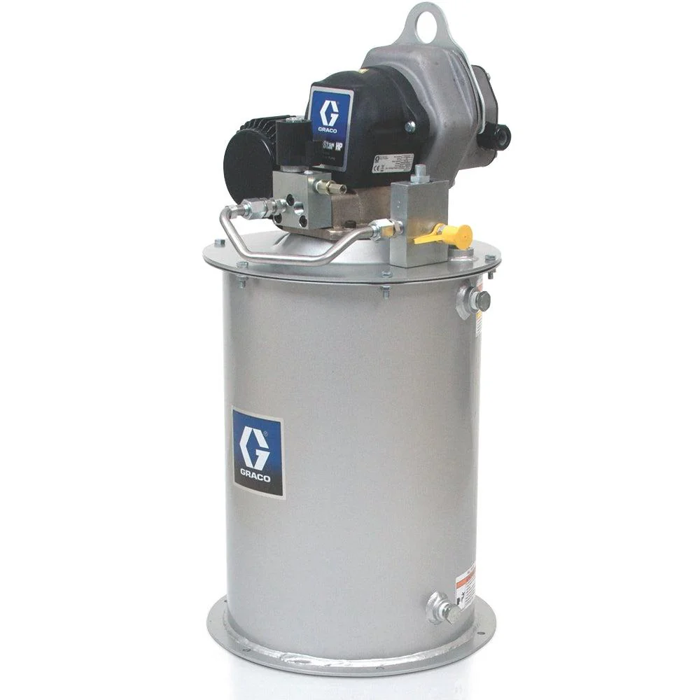 Graco Electric Dyna-Star® HP 24 VDC Injector Module with Pump, Tube-in-Tube, Vent Valve, Follower Plate, LL Kit, Cover, Tank for 90 lb (41 kg). Reservoir - Ysert