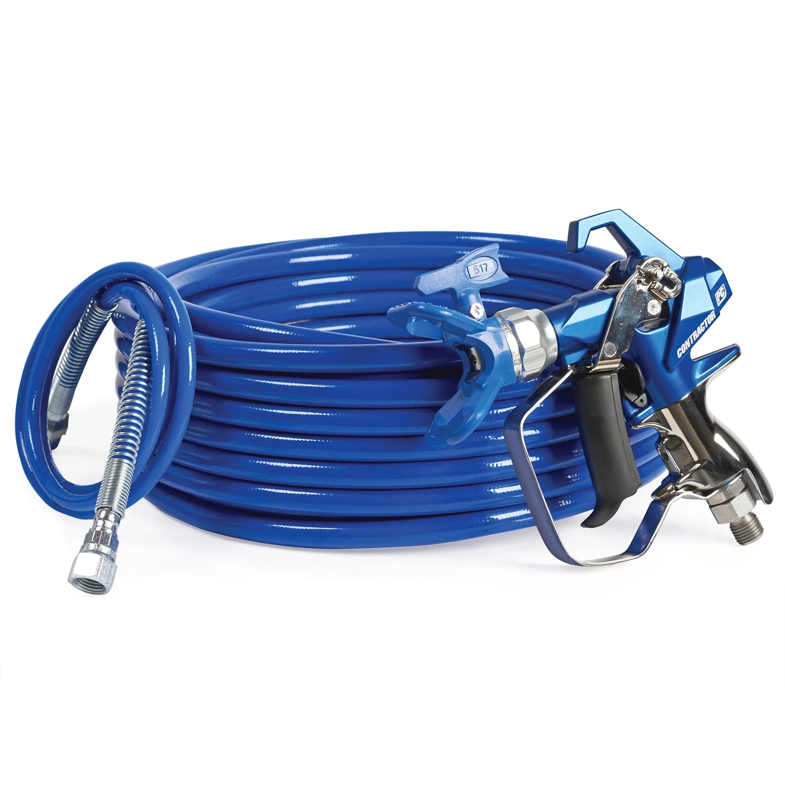 Graco Contractor PC Compact Gun, 1/4 in x 50 ft BlueMax II Airless Hose, 1/8 in x 4.5 ft Whip Hose, RAC X LTX 517 SwitchTip - Ysert