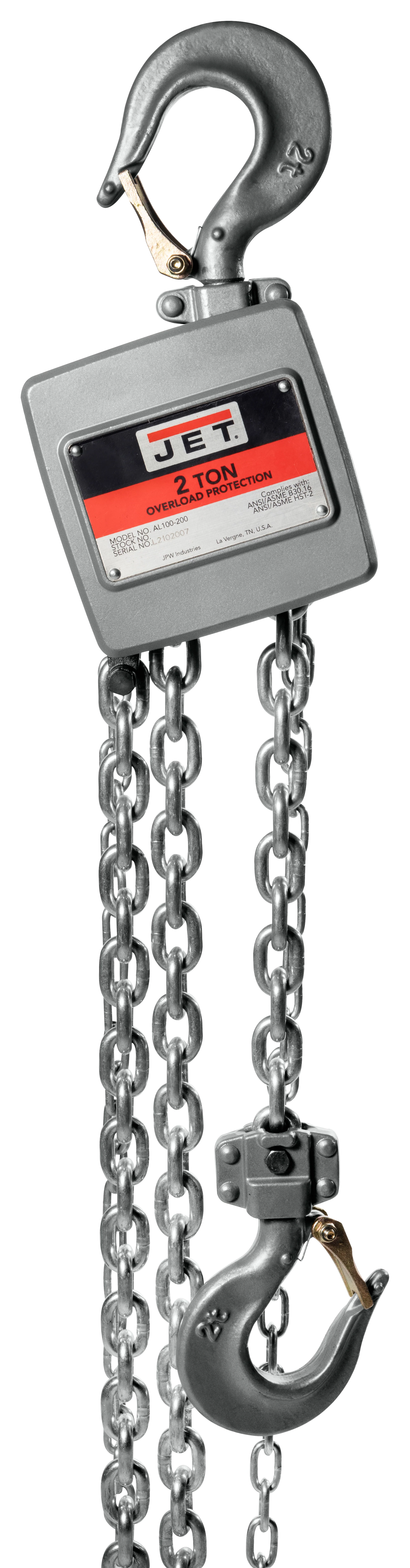 JET AL100 Series 2-Ton Aluminum Hand Chain Hoist with 10ft of Lift | AL100-200-10 - Ysert