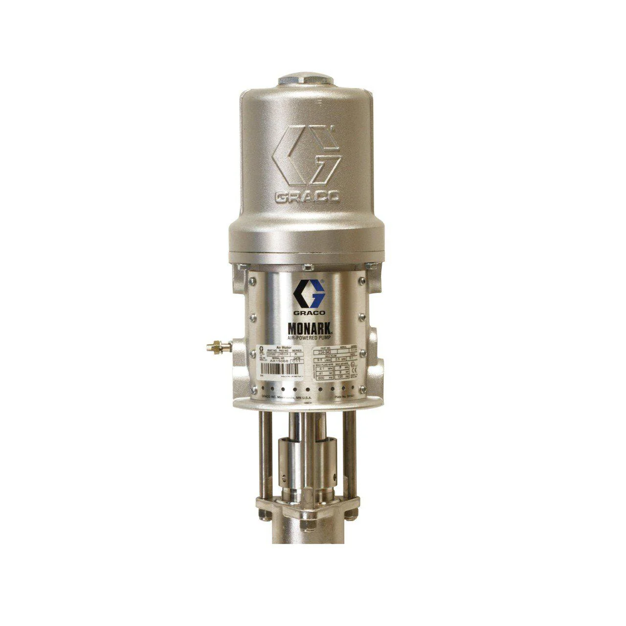 Graco Monark 2:1 Pneumatic 2-Ball Piston Pump : Stubby Carbon Steel & UHMWPE w/ Leather Seals - Ysert