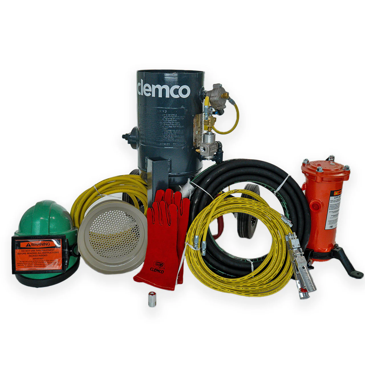 Clemco 00908 0.5 Cubic Foot  Blast Machine Packages with 1/2” piping 10” diameter Manual Sand Valve Sandblast Pots - Apollo HP SaFety Gear - Ysert