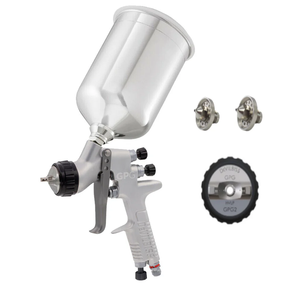 Devilbiss GPG Gravity HVLP Gun Kit - GPG2 Air Cap 1.8mm 2.2mm Nozzles & 900ml Aluminum (no Gauge) - Ysert