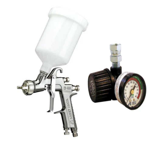 IWATA W400LV-164G Gravity Fed Spray Gun w/ PCG6PM 600ML Plastic Gravity Cup & AK-1R Regulator - Ysert