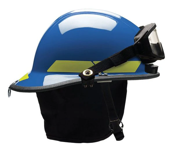 Bullard Fire Helmet, Modern Style (Blue Thermoplastic, w/ Goggles and Integrated Light) - Ysert