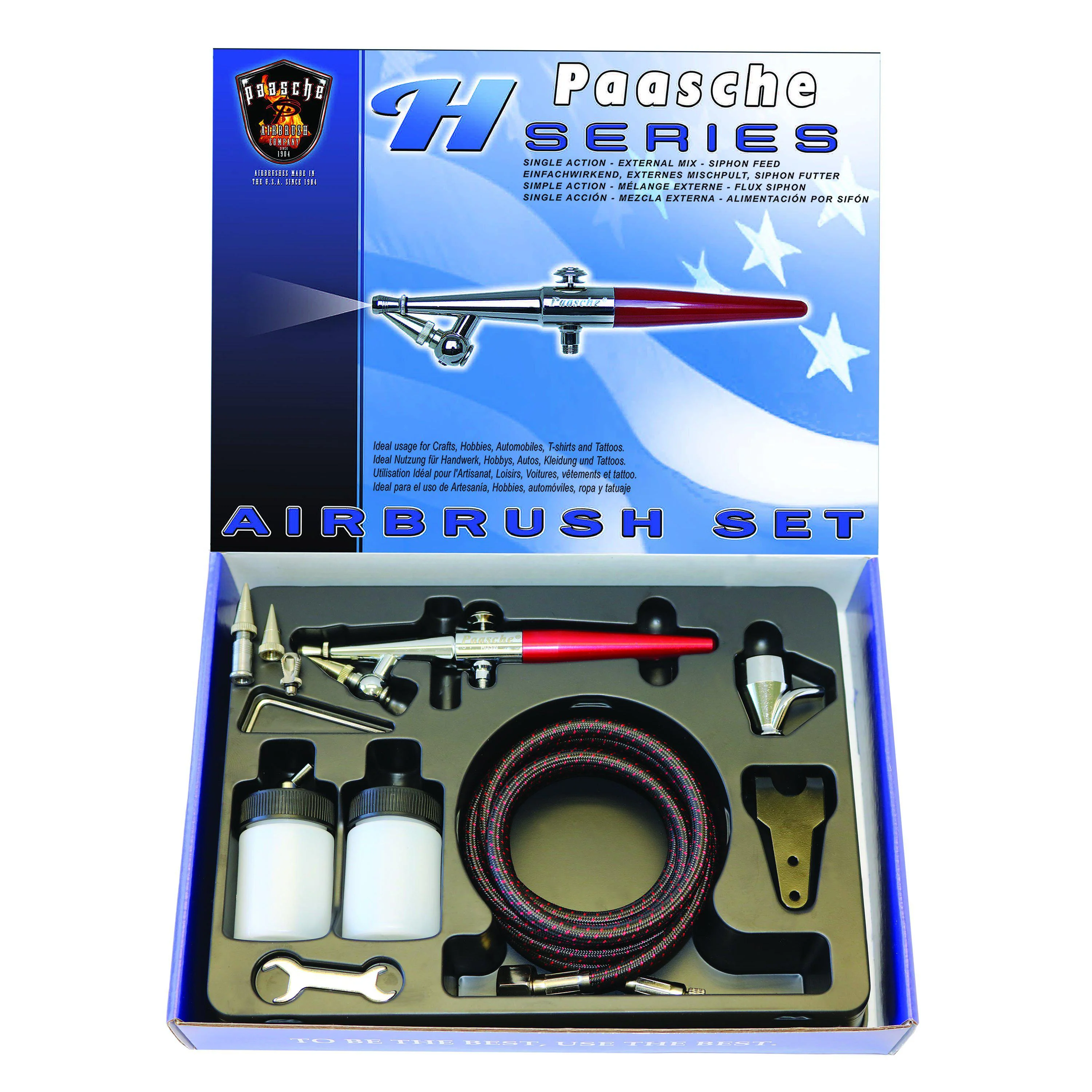 Paasche H-3MH Single Action Set w/ Metal Handle (.45, .65, & 1.05mm heads) & 1/8