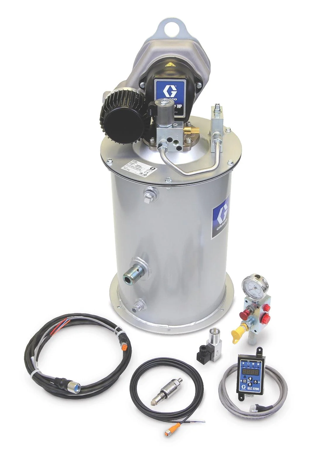 Graco Dyna-Star® 24 VDC HP Pump, AFSO, Low Level, GLC 2200, Wiring Harness, Cables, Pressure Switch, Remote Fill Manifold for 60 lb (27 kg). - Ysert