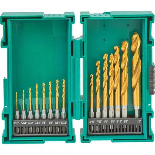 Grizzly PRO T33840 - M2 HSS TiN-Coated Quick-Release Hex Shank Drill Bit Set, 15 Pc. - Ysert